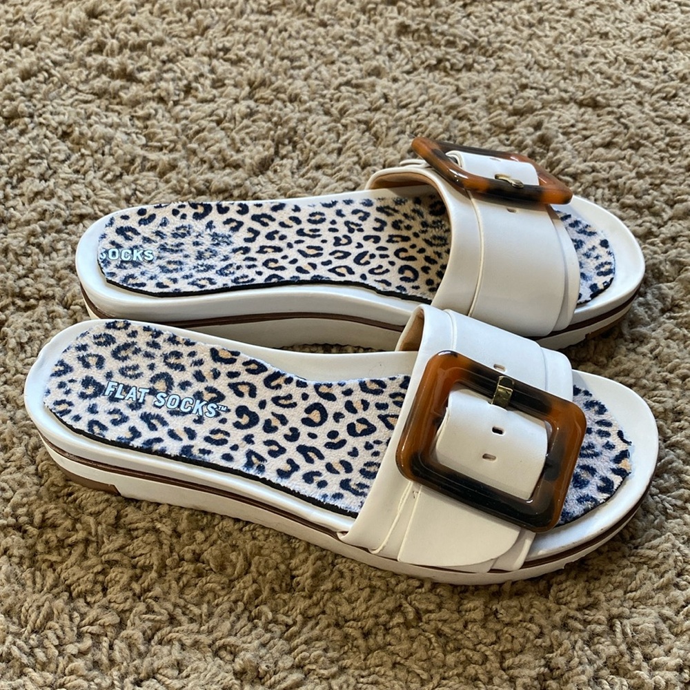 Nude and brown buckle sandals